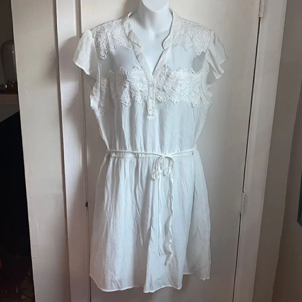 PERCH By Blu Pepper White Lace Embroidered Dress-3X